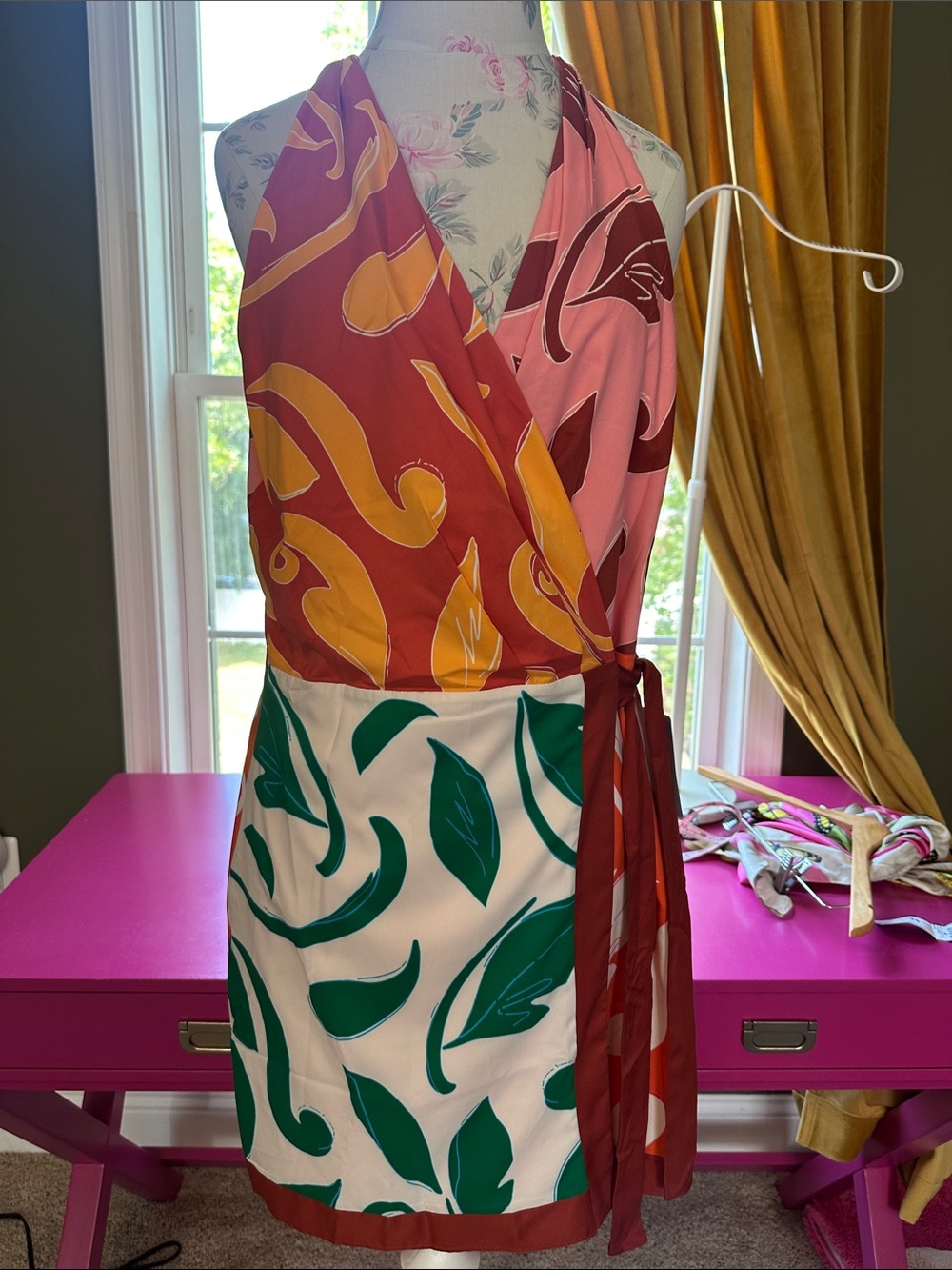 Donna Morgan Multicolor Leaf-Print Wrap Mini Dress